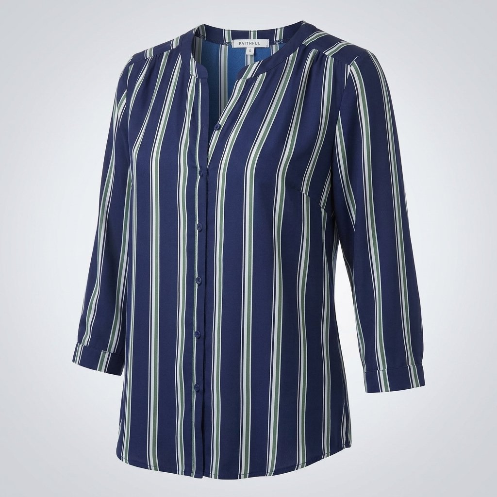 Blusa Chifón Manga 3/4 color azul marino, con líneas, talla S