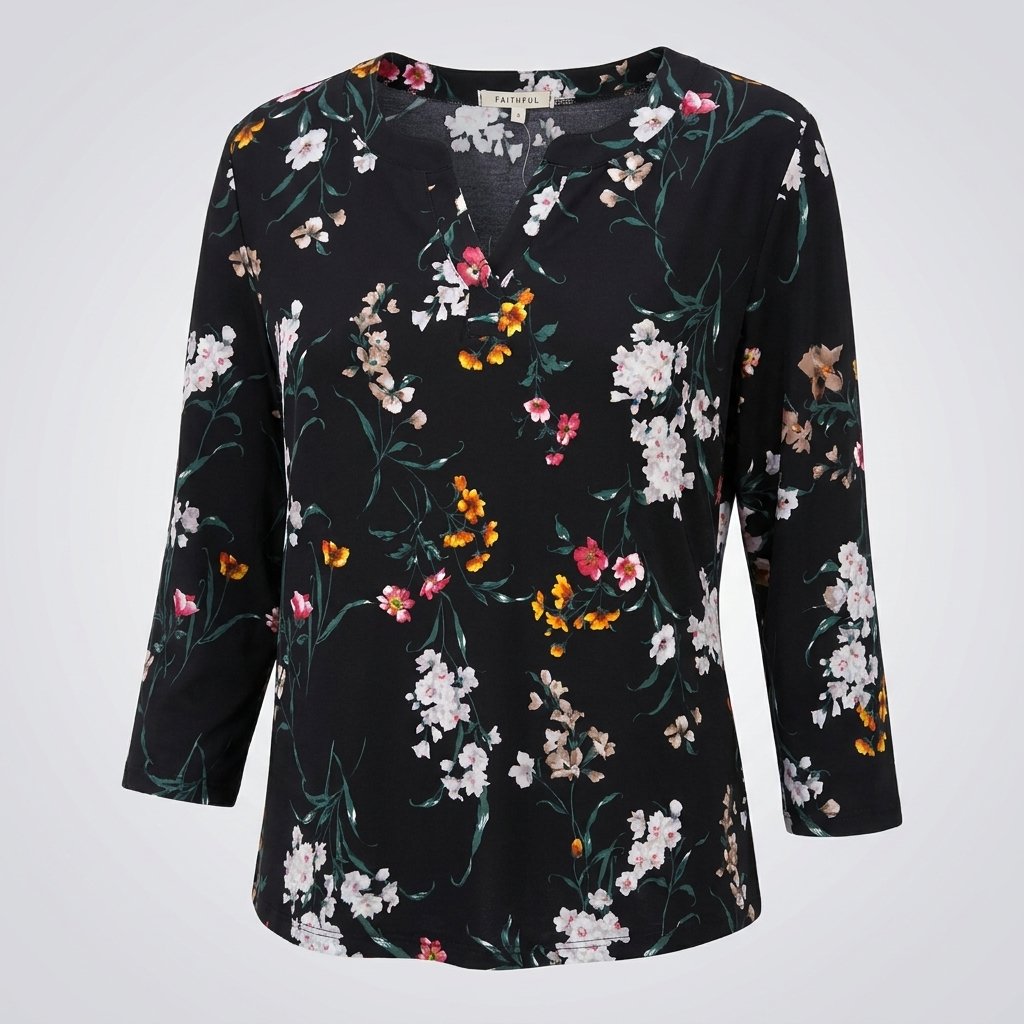 Blusa manga 3/4 color negro combinada, talla s
