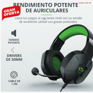 Audífonos Gamer Trust GXT 323X Carus 3.5 mm Negro/Verde